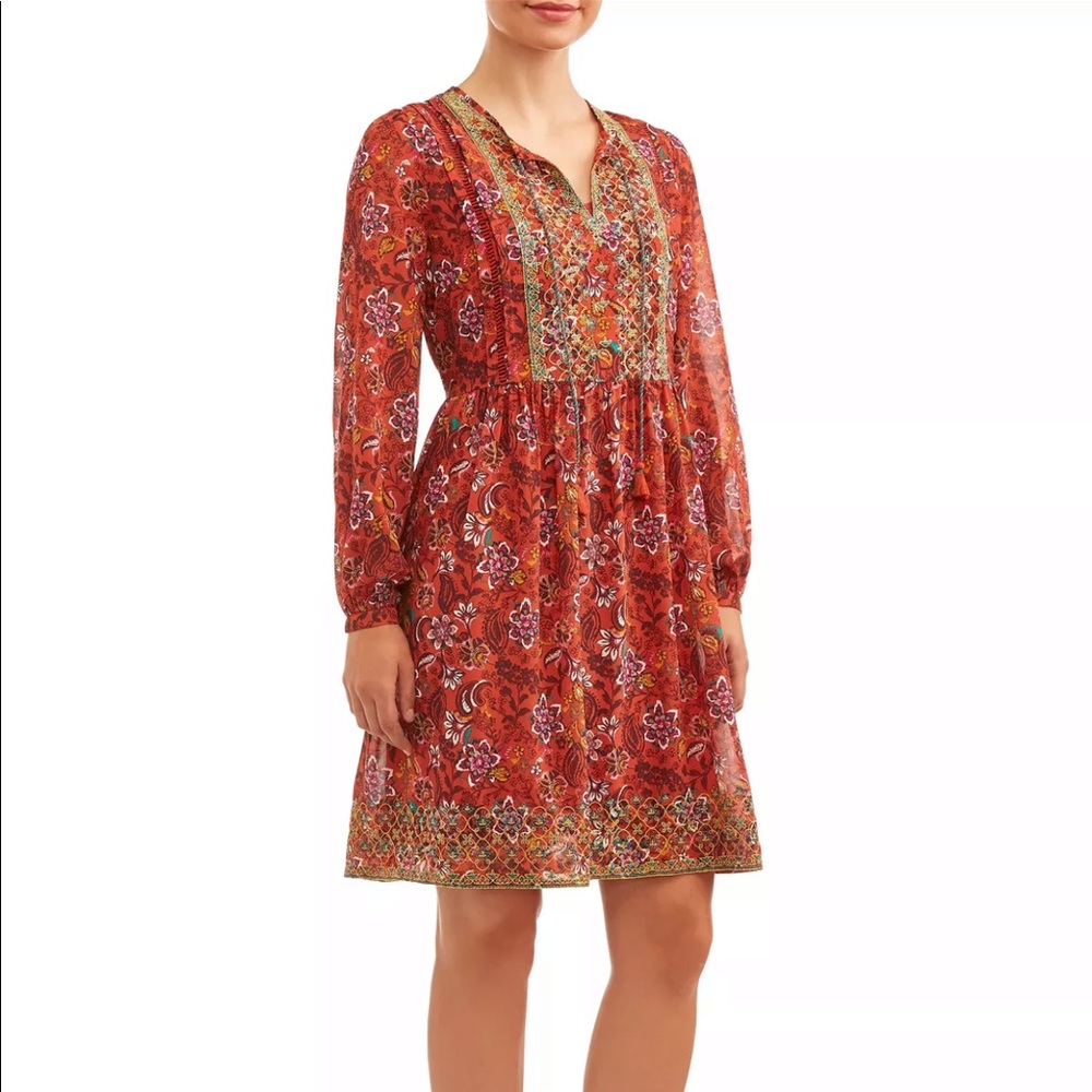 NWT Time and Tru Embellished Peasant Dress
